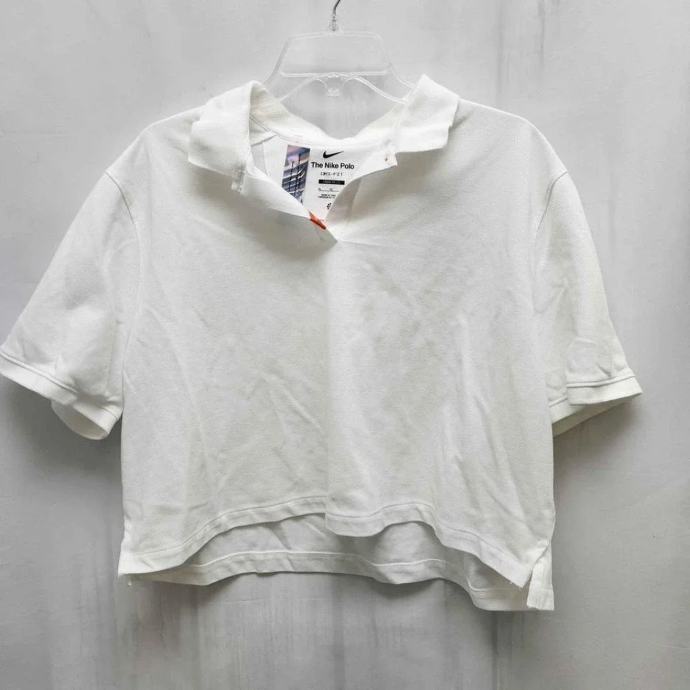 Nike Dri-FIT‎ Cropped Loose Fit Short Sleeve Athletic Polo Shirt White XL